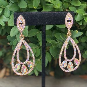 New on Tag Saks Fifth Avenue Pink Iridescent Rhinestone Dangle Post Earrings